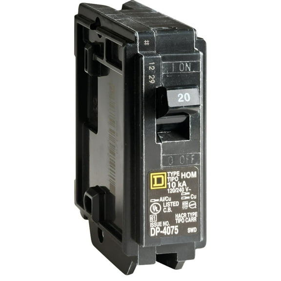 Square D HOM120CP Homeline 20-Amp Single-Pole Circuit Breaker - Quantity 1