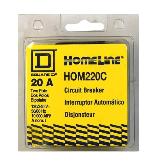 Homeline Square D HOM220C Double Pole Circuit Breaker, 20 Amp Indoor & Outdoor Use, NEC-Compliant
