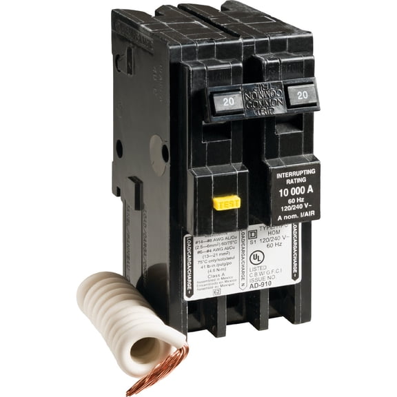 Square D - HOM220GFIC Homeline Circuit Breaker, 20-Amp, 120/240V, 2-Pole, GFCI, Plug-In Mount