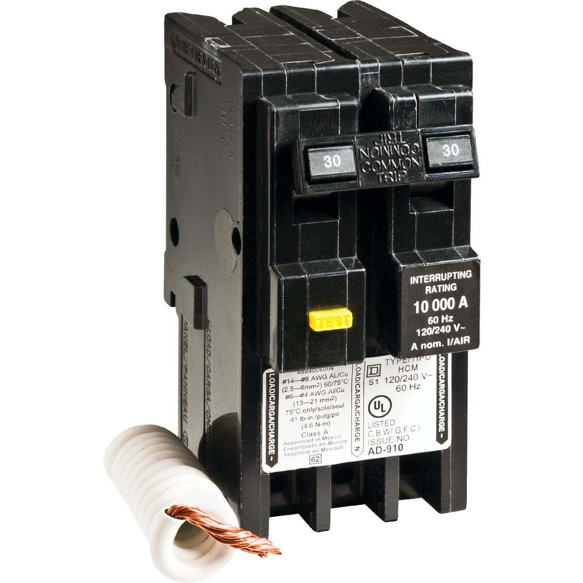 Square D Homeline Circuit Breaker HOM230GFIC - 30 Amp, 2-Pole, GFCI, Plug-In Mount