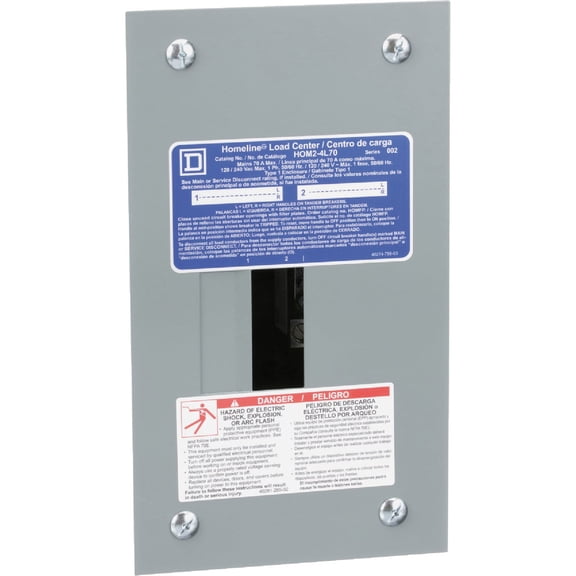 Square D - HOM24L70FCP Homeline 70 Amp 2-Space 4-Circuit Indoor Flush Mount Main Lugs Load Center with Cover
