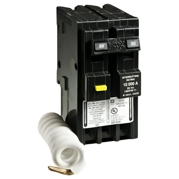 Square D Homeline GFCI Circuit Breaker, Double Pole - 50 Amp - 2 Pole Electric Breaker