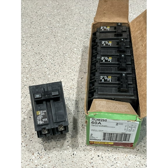 Square D HOM260 (5 PACK) 60A, 120/240V, 2P Circuit Breaker *LOT OF 5 NEW IN BOX*