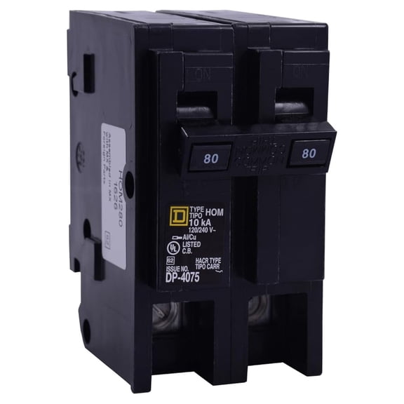 Square D HOM280CP 80 Amp Circuit Breaker - 2 Pole - Homeline - Residential Electrical Panel Breaker - UL Listed - 120/240V