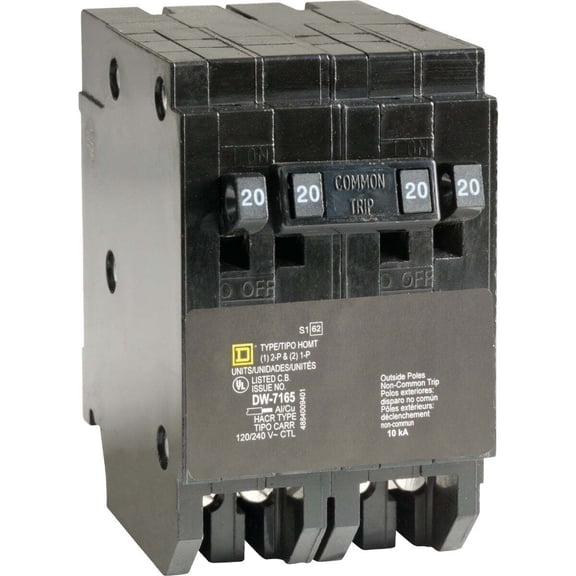 Square D Homeline Circuit Breaker HOMT2020220CP - 2-20A Single-Pole, 1-20A 2-Pole Quad