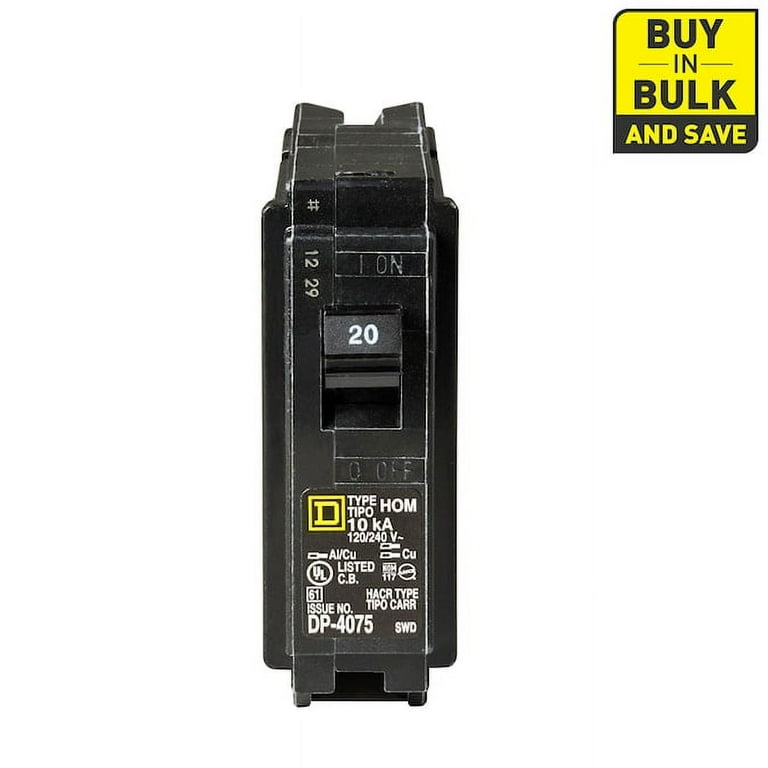 Square D Homeline 20-Amp 1-Pole Standard Trip Circuit Breaker Square D Homeline 20-Amp 1-Pole Standard Trip Circuit Breaker