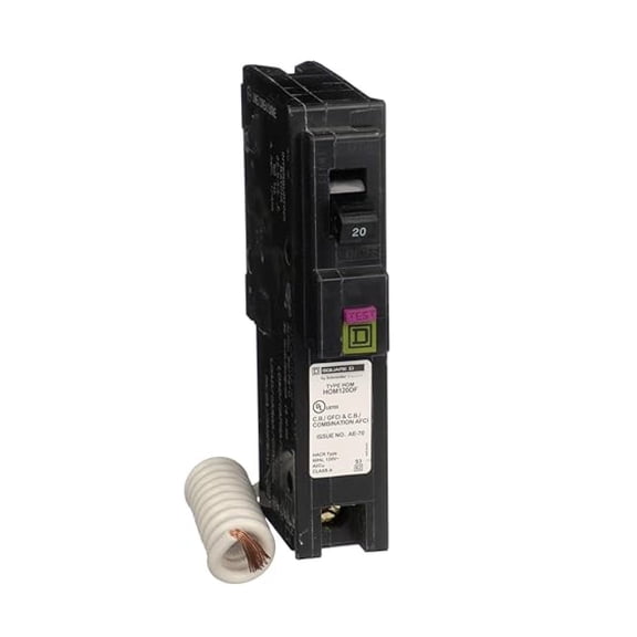 Square D by Homeline 20 Amp Mini Circuit Breaker, 1 Pole, 120V , 10kA Breaking Capacity, Plug in Mount, Combo ARC/Ground Fault, Residential Use (HOM120DFC)