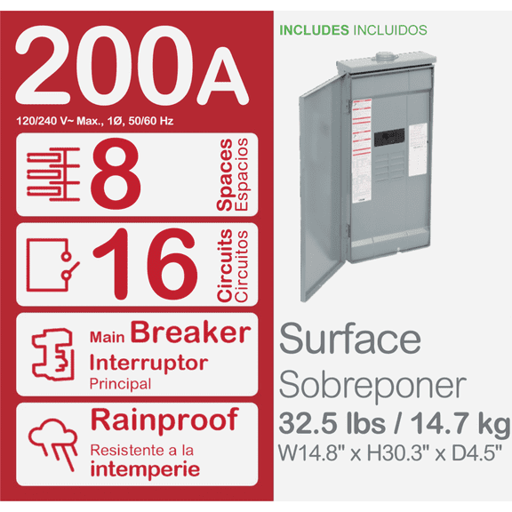 Square D Homeline 200A Main Breaker Plug-on Neutral Load Center - Pack of 12 Indoor & Outdoor Use, NEC-Compliant