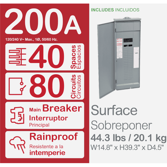 Square D Homeline 200A Main Breaker Plug-on Neutral Load Center - Pack of 4 Indoor & Outdoor Use, NEC-Compliant