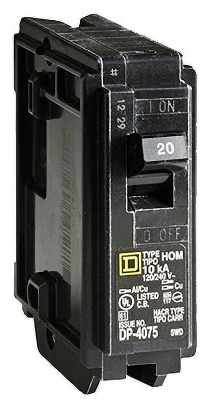 Square D Homeline 20A Single Pole Circuit Breaker 1 Space Per Pole, Each