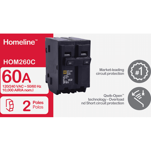 Square D Homeline Circuit Breaker - Pack of 12  Indoor & Outdoor Use, NEC-Compliant