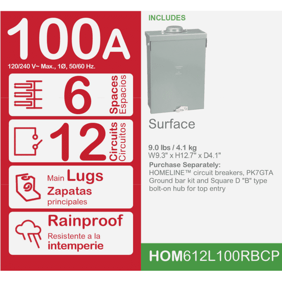 Square D Homeline Outdoor Main Lug Load Center - Pack of 8  Residential Use, Standard Application