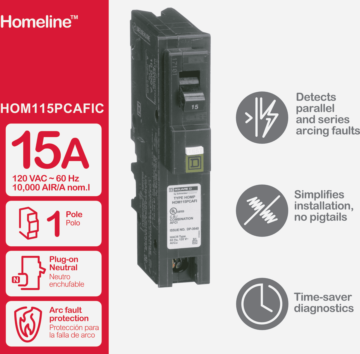Square D Homeline Plug-On Neutral Combination Arc Fault Breaker - Pack ...