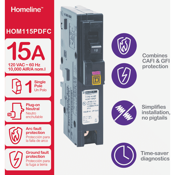 Square D Homeline Plug-On Neutral Dual Function Breaker - Pack of 12  Indoor & Outdoor Use, NEC-Compliant