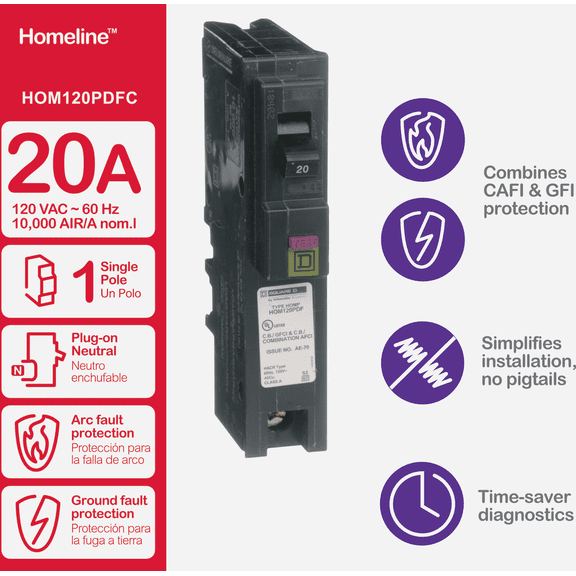 Square D Homeline Plug-On Neutral Dual Function Breaker - Pack of 2  Indoor & Outdoor Use, NEC-Compliant