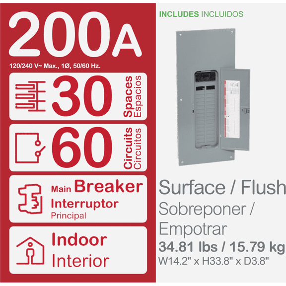 Square D Homeline Qwik-Grip 200A Main Breaker Plug-On Neutral Load Center - Pack of 4 Indoor & Outdoor Use, NEC-Compliant