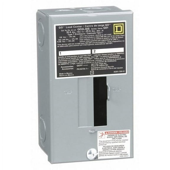 Square D Load Center,30A,Lug,1 Phase,2 Spaces QO2L30S