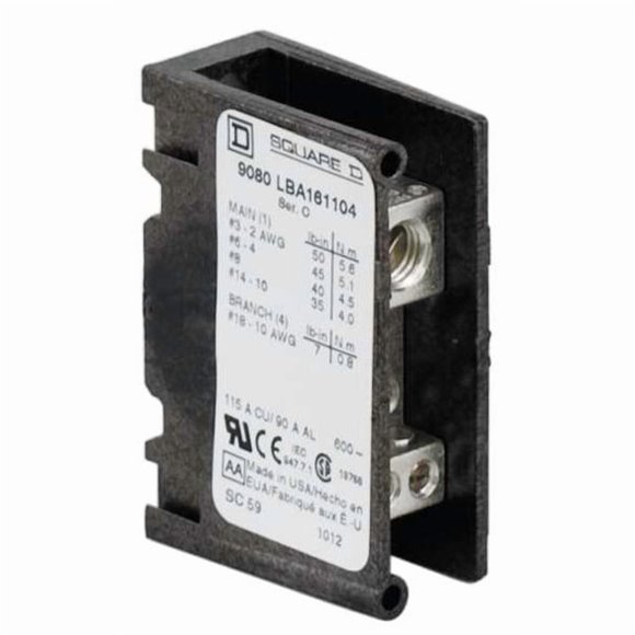 Square D Mintr Distr Block,Al/Cu,600V AC/DC 9080LBA161104