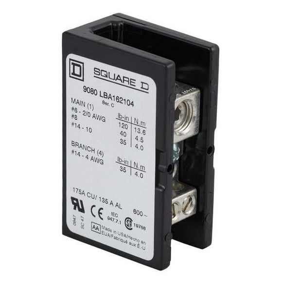 Square D Power Distr Block,Al/Cu,600V AC/DC 9080LBA162104