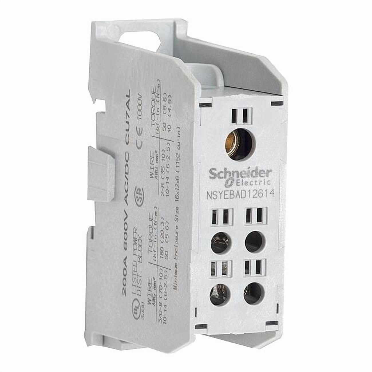 Power Distribution Block, Finger-Safe, 1 Pole, 200 A Copper, 600 V AC/DC, DIN Rail