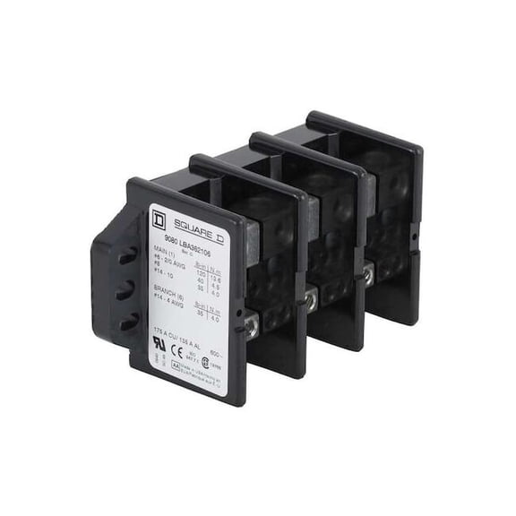 Power Distribution Block, Open, 2 Pole, 335 A Copper, 600 V AC/DC, Surface Mount