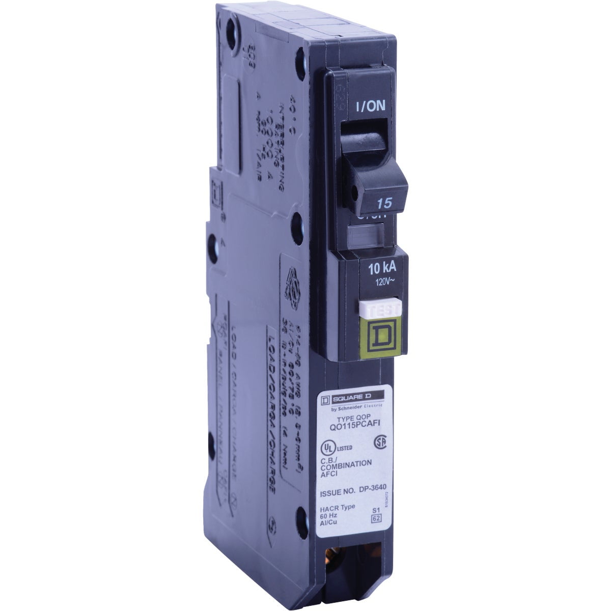 Square D QO 15A SinglePole CAFCI Mini Dual Function Circuit Breaker
