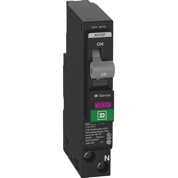 Square D QO 20 Amp 1-Pole Dual Function Circuit Breaker - QO120PAFGFC Indoor & Outdoor Use, NEC-Compliant