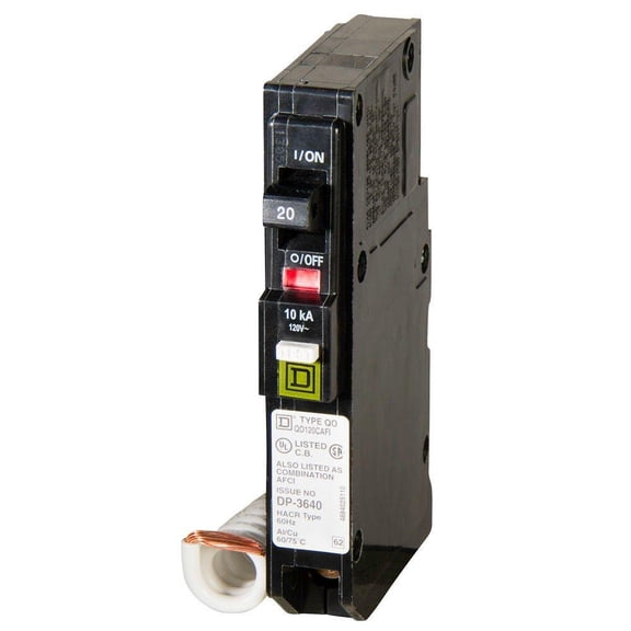 Square D QO 20 amps Arc Fault/Plug In Single Pole Circuit Breaker Indoor & Outdoor Use, NEC-Compliant