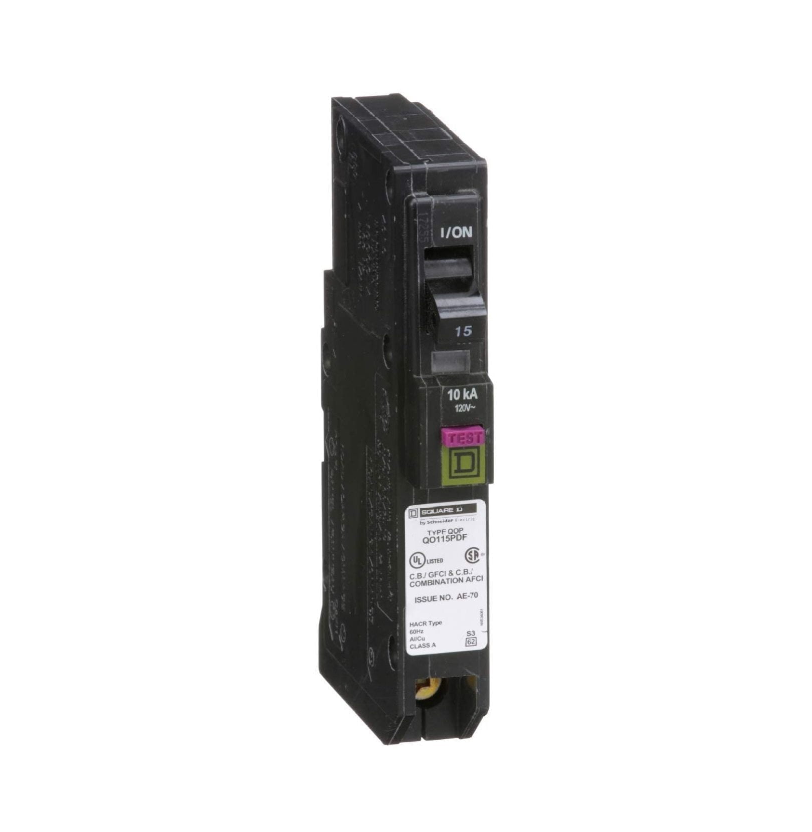 Square D by BULYAXIA Square D - QO QO115PDF Plug-In Mount 15 Amp Single-Pole Dual Function (CAFCI and GFCI) Circuit Breaker