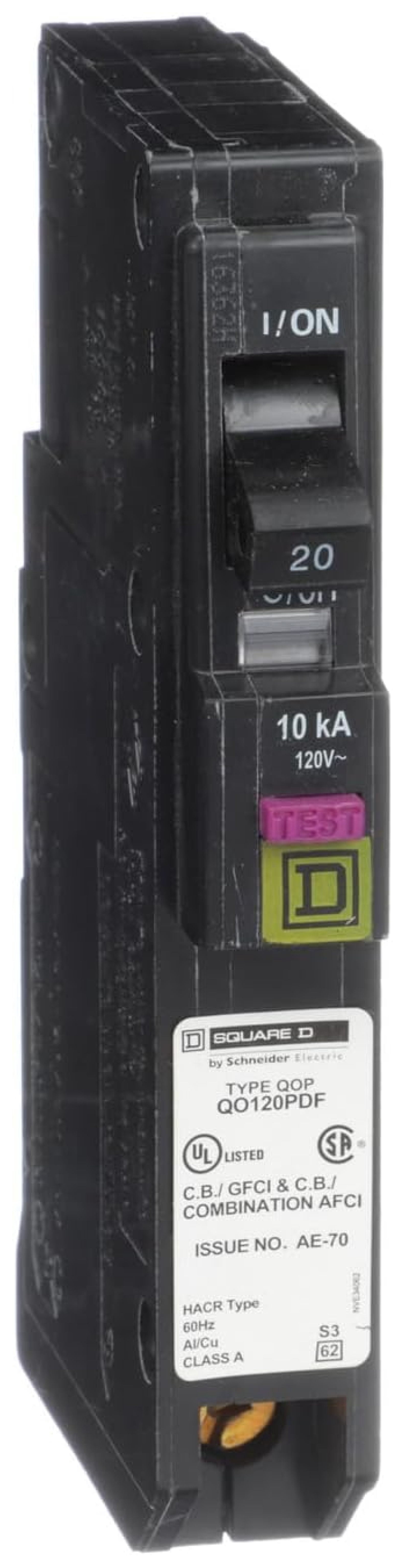 Square D - QO120PDFC QO Plug-On Neutral 20 Amp Single-Pole Dual Function (CAFCI and GFCI) Circuit Breaker