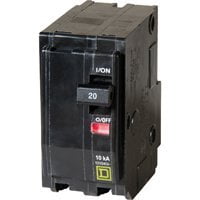 Square D QO220CP Type QO Standard Circuit Breaker, 120/240 VAC, 20 A, 2 P, 10 kA