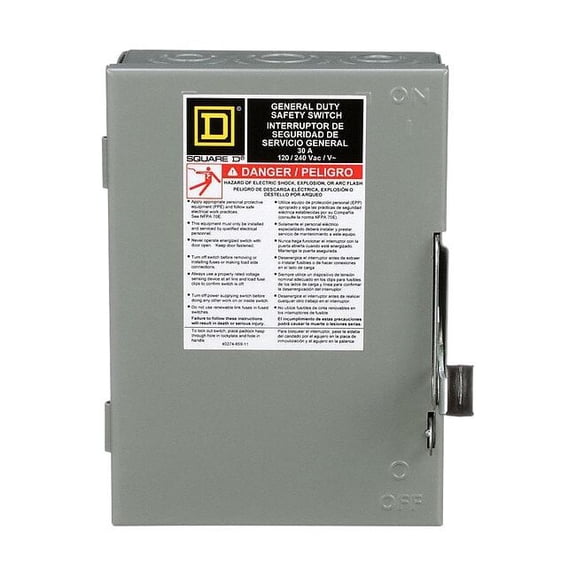 Square D Safety Switch, Fusible, 30 A, Steel D211N