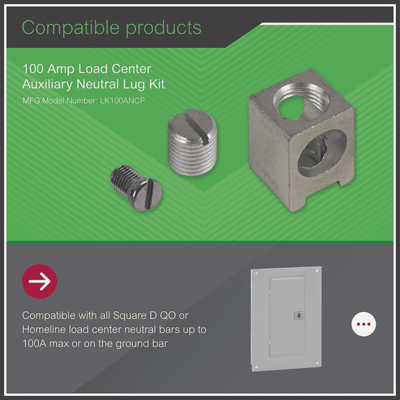 Square D Schneider Electric 100A Lug Terminal Kit - Pack of 8 Residential Use, Standard Application