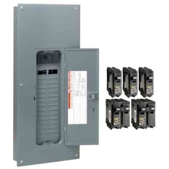 Square D by Schneider Electric HOM3060M200PQCVP Homeline 200 Amp 30-Space 60-Circuit Indoor Main Breaker Qwik-Grip Plug-On Neutral Load Center with Cover - Value Pack