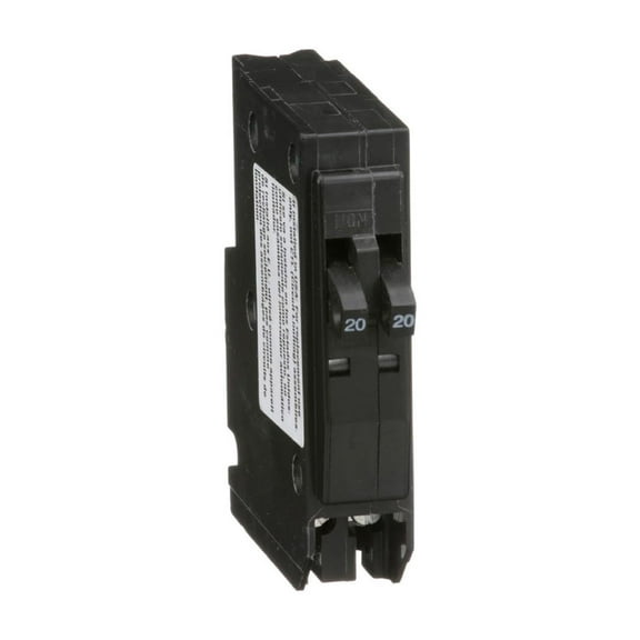 Square D - Tandem Mini Circuit Breaker, QO, 1 Pole at 20A, 120/240VAC, 10kA, Plug in Mount, Clam Pack - QO2020C