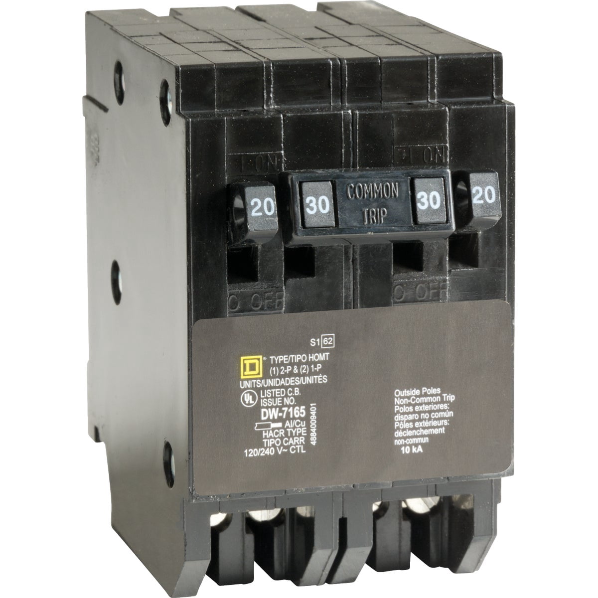 Square D Thermal-Magnetic Circuit Breaker HOMT2020230CP - Tandem, Double Pole, DIN Rail Mount - 20/30 Amp