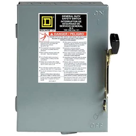Square D by Schneider Electric D211NCP 30 Amp 120/240-Volt Two-Pole Indoor General Duty Fusible Safety Switch with Neutral