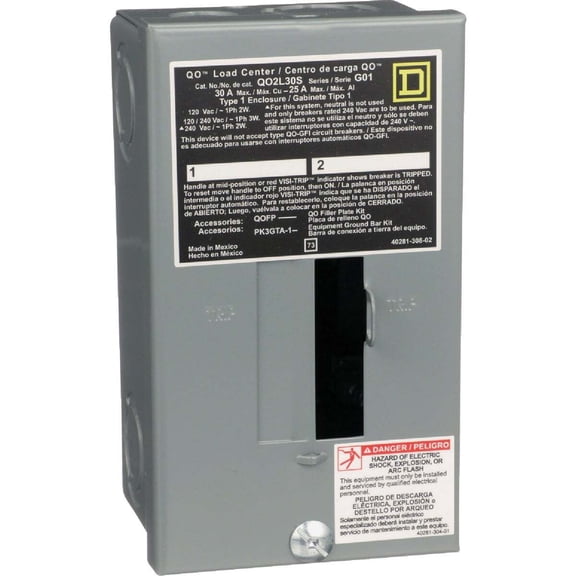 Square D QO 30A 2-Space 2-Circuit Indoor Main Lug Load Center QO2L30SCP