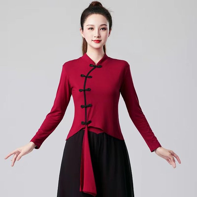 Square Dance Costume Cheongsam Classical Dance Rhyme Practice Suit Mesh