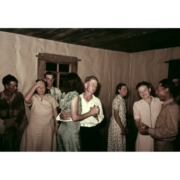 Square Dance In Rural Home In Mcintosh County Oklahoma. They Dance In A Simple Interior With Butcher Paper Covered