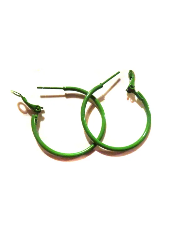 Green Hoop Earrings 1.5 inch Hoops Round Thin Hoops