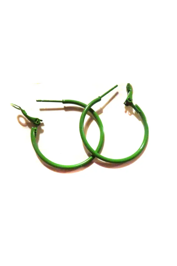 Green Hoop Earrings 1.5 inch Hoops Round Thin Hoops