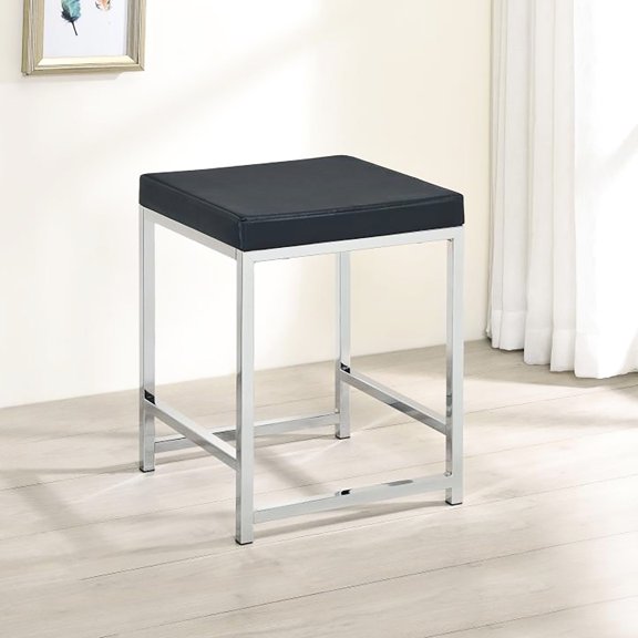 Square Dark Grey Upholstered Stool - Durable Seating for Vanity Routine