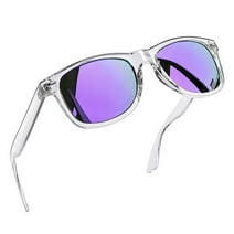 Square Dark Purple Lens UV Protection Trendy Clear Frame Designer Women's Sunglasses