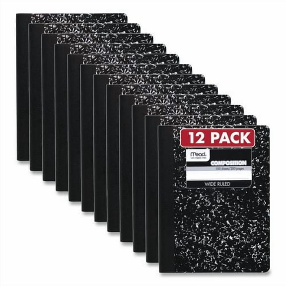 Square Deal Composition Book, 3-Subject, Wide/Legal Rule, Black Cover, (100) 9.75 x 7.5 Sheets, 12/P | Bundle of 2