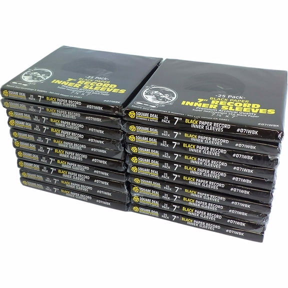 Square Deal Recordings & Supplies -  7" 45pm Vinyl Record Inner Sleeves - Archival Quality, SUPER HEAVYWEIGHT 29# Black Paper with Hole - Set of 500 #07IWBK