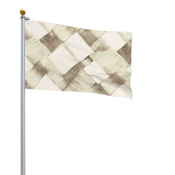 Square Decorative Flag 2x3ft Decorative Flag Without Flagpole For Home Office Outdoor Road Basketball Court Beige Checked Hand-Drawn Sketch_3