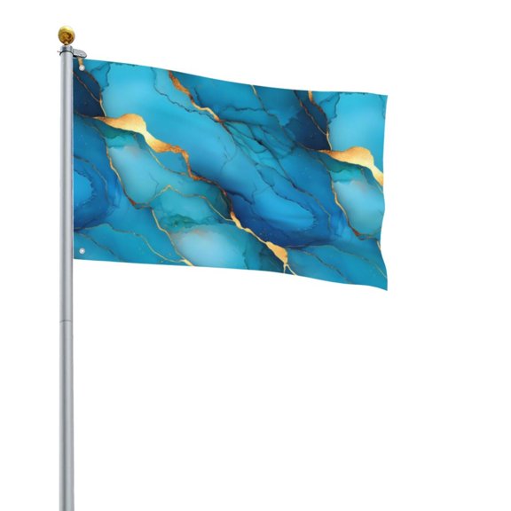 Square Decorative Flag 2x3ft Decorative Flag Without Flagpole For Home Office Outdoor Road Basketball Court Blue Gold Marble