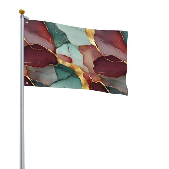 Square Decorative Flag 2x3ft Decorative Flag Without Flagpole For Home Office Outdoor Road Basketball Court Deep Reddish-Brown Green Golden Marble