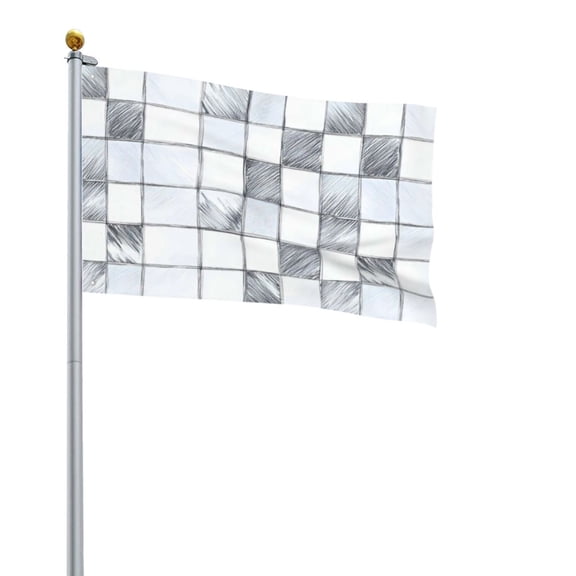 Square Decorative Flag 2x3ft Decorative Flag Without Flagpole For Home Office Outdoor Road Basketball Court Silver Checked Hand-Drawn Sketch_3